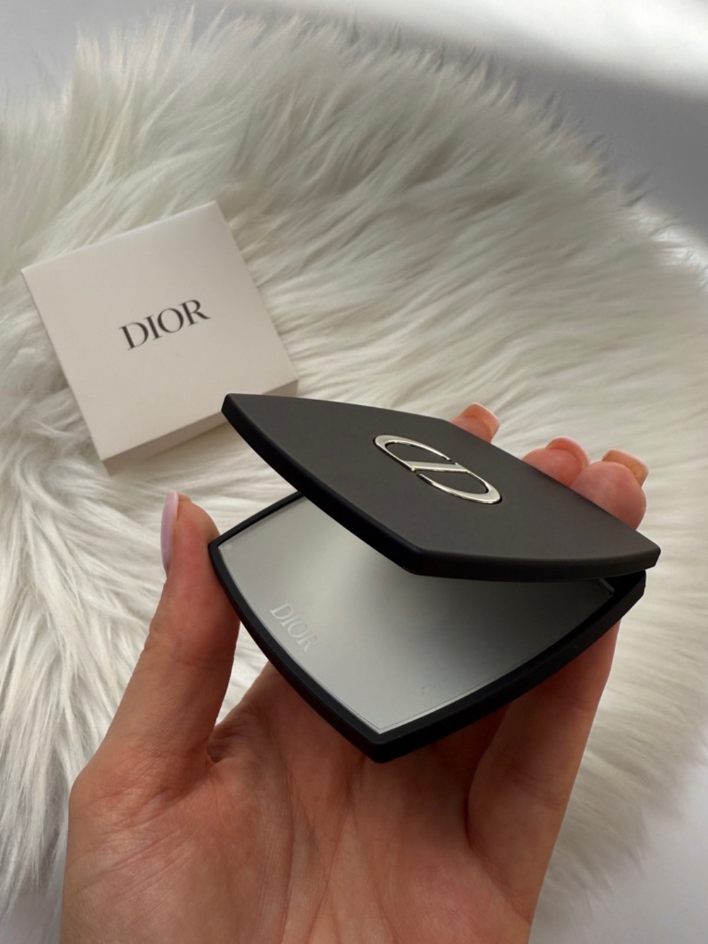 Dior CD Logo Matte Black Compact Mirror New